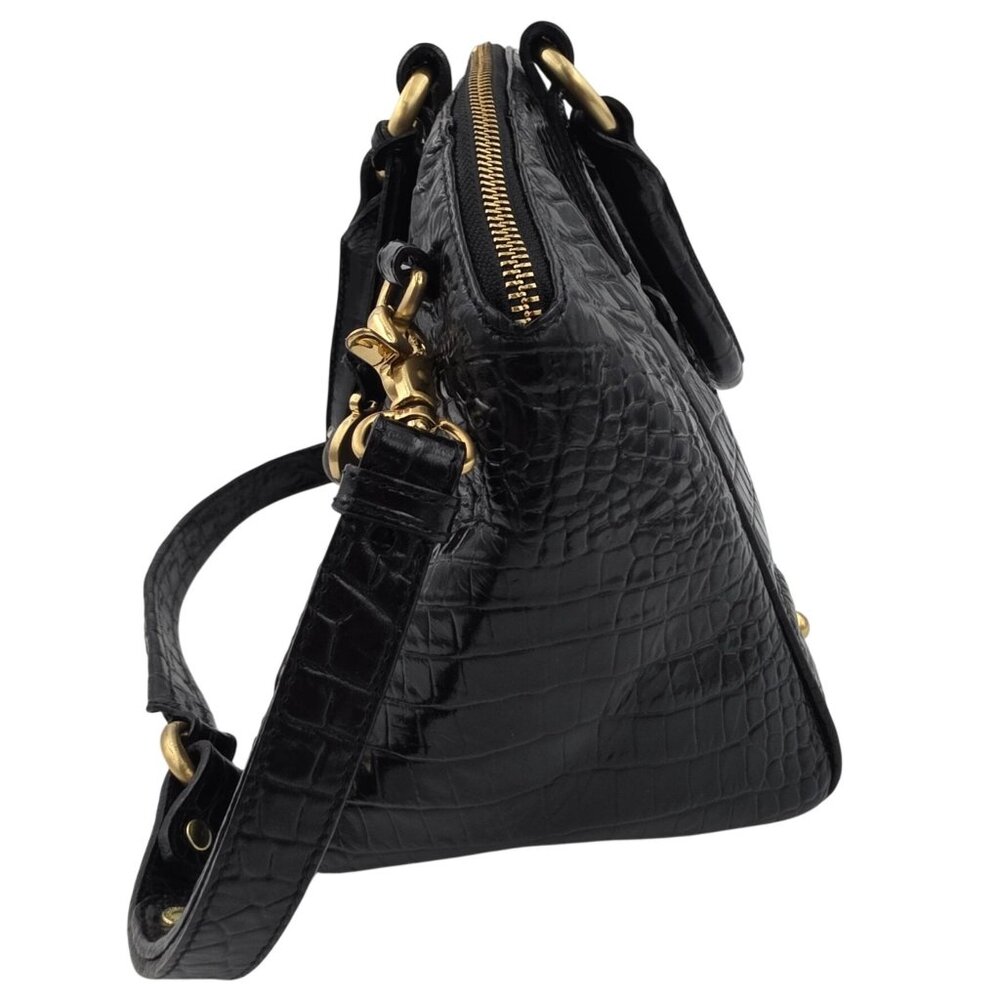 Brahmin Duxbury Satchel Black Melbourne Croc Embossed Leather Designer Purse Bag - Picture 11 of 16